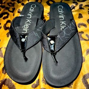 Calvin Klein Wedge Flip flops NWOT